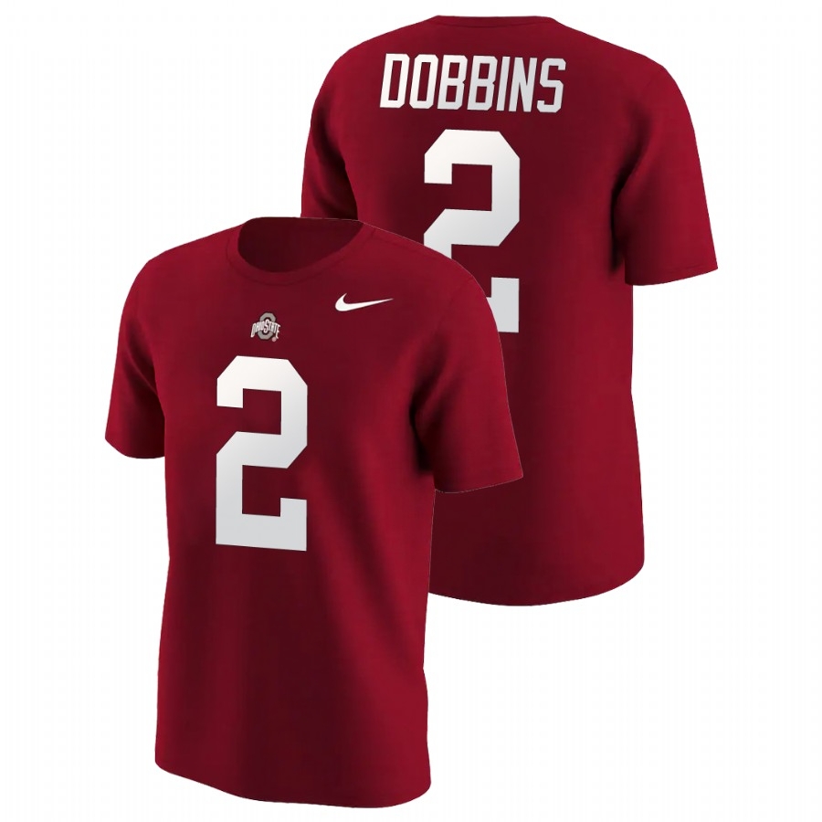 Ohio State Buckeyes Men's NCAA J.K. Dobbins #2 Scarlet Name & Number College Football T-Shirt FKW4349VR